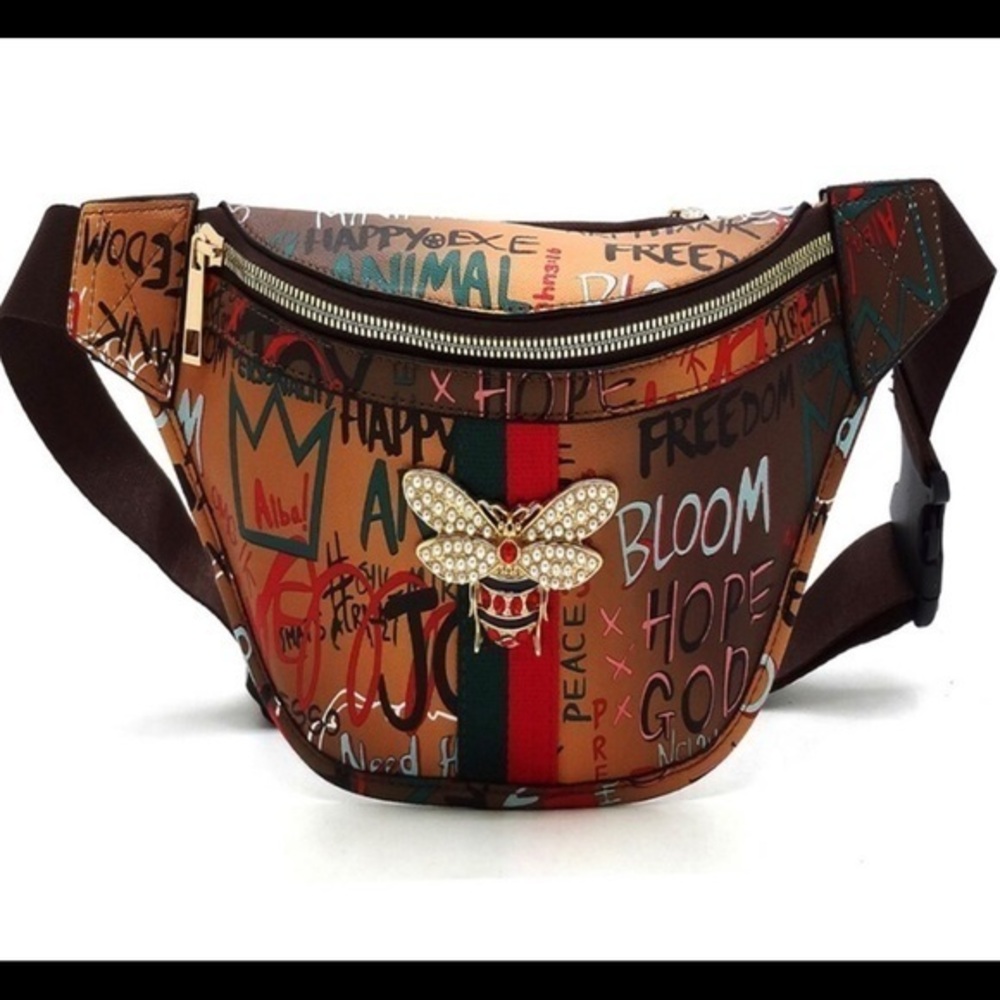 Multi Graffiti Queen Bee Stripe Fanny Pack…